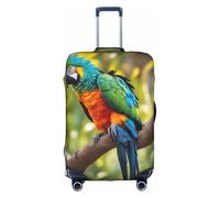 Fantástico protector de equipaje de viaje con estampado de plumas de loro, lavable, diseño abstracto colorido, Blanco, S