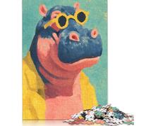 Fantastico Puzzle da dipingere a Forma di ippopotamo con Occhiali da Sole, 500 pezzi, per adolescenti, Regali, Puzzle in Legno per adulti e Ragazzi (52x38 cm)