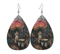 Fantásticos pendientes de piel con forma de lágrima para mujer, diseño de hongos, ligeros, ganchos de plata 925, impresiones de doble cara, regalo hipoalergénico