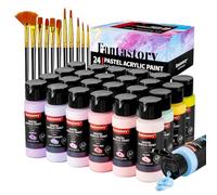 Fantastory Set de pintura acrílica, colores pastel, 60 ml, 24 colores cremosos con 12 pinceles, resistente al agua, no destiñe, pintura acrílica no tóxica para lienzo, madera, maquetas, artistas