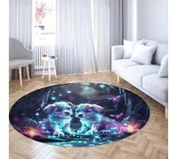 Fantasy Animals Puppy 200cm Alfombras Redondas Alfombra círculo Acento neón mágico con diseño Perro Alfombra Lavable Pelo bajo para Dormitorio y guardería