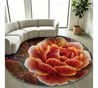 Fantasy Art - Alfombra redonda de peonía floral de 90 cm, suave, lavable a máquina, alfombra de interior de 3 pies, antideslizante, alfombra fina para sala de estar, cocina, dormitorio, comedor