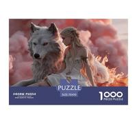 Fantasy Art Girl with Wolf 1000 Pcs Premium-Karton Puzzle Giant Wolf and Girl Stressabbau Familienspiel Puzzles Als Geburtstagsgeschenke 70x50cm/1000pcs