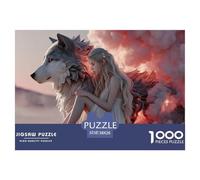 Fantasy Art Girl with Wolf 1000 Pcs Premium-Karton Puzzle Giant Wolf and Girl Stressabbau Familienspiel Puzzles Für Erwachsene Und Kinder 38x26cm/1000pcs