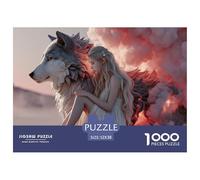 Fantasy Art Girl with Wolf 1000 Pcs Stabiler Karton Puzzle Giant Wolf and Girl Stressabbau Kreatives Spiel Puzzles Für Erwachsene Und Kinder 52x38cm/1000pcs