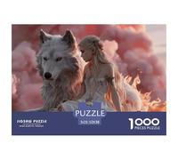 Fantasy Art Girl with Wolf 1000 Stück Ökopapier Puzzle Giant Wolf and Girl Lebendige Bilder Familienspiel Puzzles Als Wohnaccessoires 52x38cm/1000pcs