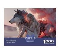 Fantasy Art Girl with Wolf 1000 Stück Stabiler Karton Puzzle Giant Wolf and Girl Lebendige Bilder Kreatives Spiel Puzzles Als Geburtstagsgeschenke 70x50cm/1000pcs