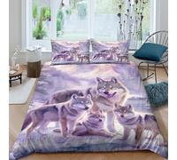 Fantasy Art Wolves Funda Edredon Microfibra de poliéster 3 Piezas Diseño 3D con Cremallera Fantasía Arte Wolves Funda de Edredón Incluye Funda de Almohada Transpirable Suave for Adolescentes