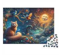 Fantasy Artwork with Cat and Birds Rompecabezas Imposible,desafío para Adultos Juego Educativo 1000 Piezas Obra De Arte De Juego De para Adultos Y Niños 52x38cm/1000pcs