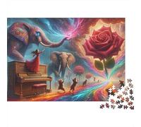 Fantasy Artwork with Elephants, Roses, and Music Puzzles Imposible,desafío for Adults Entretenimiento Creativo 1000 Piezas Obra De Arte De Juego De para Adultos, Regalos A Partir De 14 Años 52x38cm/1