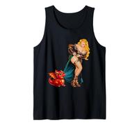 Fantasy Barbarian Pinup Woman Red Baby Dragon Tugging Skirt Camiseta sin Mangas