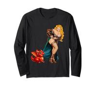Fantasy Barbarian Pinup Woman Red Baby Dragon Tugging Skirt Manga Larga