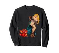 Fantasy Barbarian Pinup Woman Red Baby Dragon Tugging Skirt Sudadera