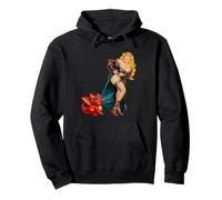 Fantasy Barbarian Pinup Woman Red Baby Dragon Tugging Skirt Sudadera con Capucha