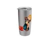 Fantasy Barbarian Pinup Woman Red Baby Dragon Tugging Skirt Vaso térmico de acero inoxidable de doble pared
