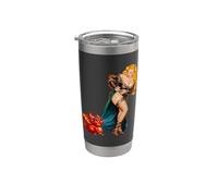 Fantasy Barbarian Pinup Woman Red Baby Dragon Tugging Skirt Vaso térmico de acero inoxidable de doble pared