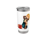 Fantasy Barbarian Pinup Woman Red Baby Dragon Tugging Skirt Vaso térmico de acero inoxidable de doble pared