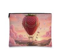 Fantasy - Bolsa de maquillaje de fresa, fantásticas bolas de aire caliente, bolsa de cosméticos para mujeres, organizador portátil de lona con cierre, bolsa de aseo de viaje de primavera, Melocotón