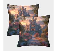 Fantasy Castillo Funda De Cojín Cuadrada 40x40cm 2 Paquetes país de Las Maravillas con Cremallera Decorativa Invisible para Muebles