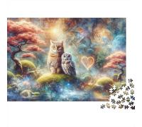 Fantasy Cat and Owl Garden Rompecabezas Imposible,desafío for Adults Entretenimiento Creativo 1000 Piezas Obra De Arte De Juego De para Adultos Y Niños 38x26cm/1000pcs