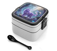 Fantasy Cat Bento Box 1000ml Leak Proof Lunch Container with Removable Dividers & Spoon - BPA-Free PP Stackable Lunch Box for Work, Office, Picnic, Travel, Dining Out