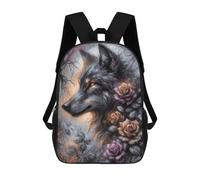 Fantasy Charcoal Wolf in A Rose Forest Mochila Infantil, Mochila Escolar Para Niños, Mochila Escolar Infantil Con Estampado 3D De Dibujos Animados, Mochila De Gran Capacidad Para Niños Y Niñas 17inch