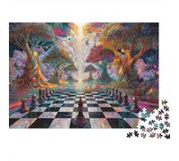 Fantasy Chess Board 100% Recycled Cardboard Checkered Path Light 1000 Piece Jigsaws for Adults Brain Development Classic Games 38x26cm/1000pcs
