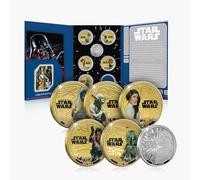 FANTASY CLUB Colección Oficial de Monedas Star Wars Triología Original | Set Premium de 5 Monedas Bañadas en Oro y 1 en Plata | Edición Limitada y Certificada para Coleccionistas y Fans