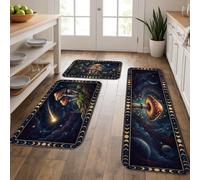 Fantasy Cosmic - Tapetes de cocina para piso, diseño de hongos azul oscuro, tapetes suaves, lavables y acolchados para fregaderos de cocina, lavandería, 3 unidades