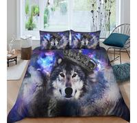 Fantasy Cosmic Wolf Art Funda Edredon Juego de Ropa de Cama de 3 Piezas Impresión 3D Fantasía Cosmic Wolf Arte Funda de Edredón Fundas de Almohada Lavables Suave for Adolescentes King（220x240cm）
