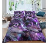 Fantasy Cosmic Wolves Funda Edredon Microfibra de poliéster Juego de 3 Piezas Diseño 3D con Cremallera Fantasía Cosmic Wolves Funda de Edredón Incluye Funda de Almohada Lavables for niña （140x200cm）