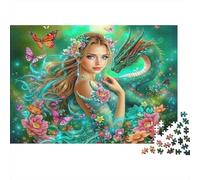 Fantasy Dragon Girl Colourful White Dragon & Lady 1000 Pieces Jigsaws Adults The Impossible Challenge Home Activity 38x26cm/1000pcs