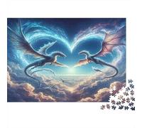 Fantasy Dragon Love 100% Recycled Cardboard Heart-Shaped Dragon 1000 Piece Jigsaw for Adults Unique Beautiful Decoration Puzzle 38x26cm/1000pcs
