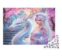 Fantasy Dragon Queen 100% Recycled Cardboard White Dragon & Lady 1000 Piece Puzzle for Adults The Impossible Challenge Fun Present 52x38cm/1000pcs