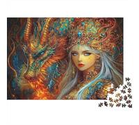 Fantasy Dragon Queen Colourful Golden Dragon & Lady 1000 Pcs Jigsaws for Adults The Impossible Challenge Fun Present 70x50cm/1000pcs