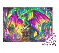 Fantasy Dragon Statue 100% Recycled Cardboard Neon Winged Dragon 1000Pc Jigsaw Puzzle Adults Fun Activity for Rainy Days 52x38cm/1000pcs
