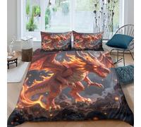 Fantasy-Dragon-Style Funda de Edredón de poliéster Tres Piezas Diseño 3D con Cremallera fantasía-Dragon-Estilo Funda Edredon Incluye Fundas de Almohada Lavables Suave for jóvenes Double（200x200cm）