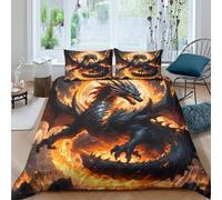 Fantasy-Dragon-Style Funda Edredon de poliéster Juego de 3 Piezas Diseño 3D con Cremallera fantasía-Dragon-Estilo Funda de Edredón Incluye Fundas de Almohada Lavables for niña Double（200x200cm）