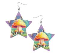 Fantasy Dream - Pendientes de piel con forma de estrella con estampado de hongos, accesorios ligeros y elegantes para fiestas, bailes y la vida cotidiana.