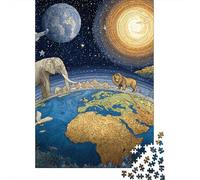 Fantasy Earth Elephant and Lion Adventure Rompecabezas Imposible,desafío for Adults Juego Educativo 1000 Piezas Obra De Arte De Juego De para Adultos Y Niños 70x50cm/1000pcs