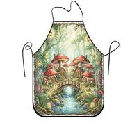 Fantasy Fanciful Delantales para cocinar, delantal de cocina de hongos verdes, delantal de cocina para adultos, diseño de jardín encantado de primavera, lavable, abril, Verde, 24x31 Inch