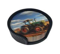 Fantasy Farm - Juego de 6 posavasos de piel con diseño de tractor de granja para tazas, cocina, bar, decoración del hogar, regalo de inauguración de la casa