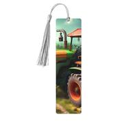 Fantasy Farm - Marcadores de página de lectura con impresión de tractor de granja, 5 marcadores de madera con borlas, regalos para los amantes de los libros