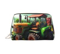 Fantasy Farm - Neceser de piel con estampado de tractor de granja, bolsa de maquillaje de cuero para bolso con cierre de cremallera superior, elegante bolsa de aseo, Gold, Talla única