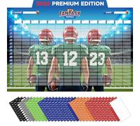 Fantasy Football Draft Board 2026-2027 - Tablero de draft extra grande de 5 pies x 1 m para 14 equipos y 20 rondas, 500 calcomanías de jugador codificadas por colores, etiquetas en blanco, calendario