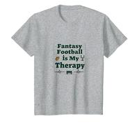 Fantasy Football is My Therapy: Regalo para entusiastas del Deporte Camiseta, Niños, Gris Jaspeado, 4 años