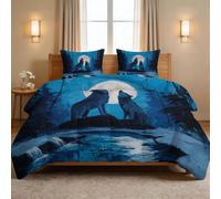 Fantasy Forest Animal - Juego de edredón tamaño Queen de 7,5 tog, reversible, diseño de lobo, luna, pino, bosque, campo de nieve, glaciar, ligero, hipoalergénico, lavable a máquina para todas las