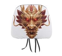 Fantasy - Funda para reposacabezas de coche con estampado metálico de dragón dorado y ojos rojos, 2 piezas, funda elástica cómoda para reposacabezas para mujeres y hombres, se adapta a la mayoría de