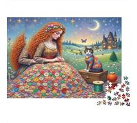 Fantasy Girl Sewing Scene Colourful Fox Girl & Cat 1000 Pieces Adult Jigsaws For Adults & Kids Fun Rainy Day Activity 70x50cm/1000pcs