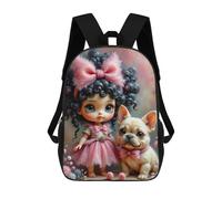 Fantasy Girl with Bow And Puppy Mochila Escolar Infantil Impresa En 3D 17inch Mochilas De Moda Para Niños De Primaria Y Secundaria